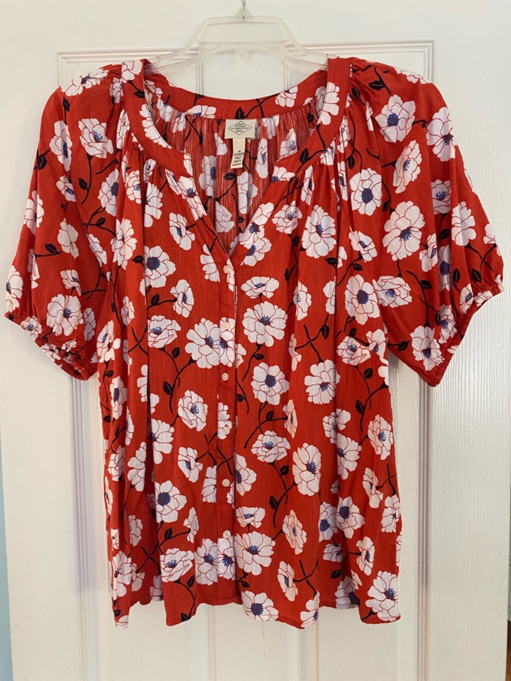 St. John's Bay Red Floral Button-Front Blouse